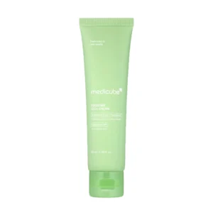 Front view of a light green squeeze tube of Medicube Exosome Cica Cream with a matching green flip cap.