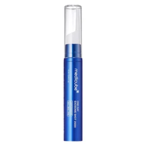 A slender metallic blue pen-style container of Medicube One Day Exosome Shot 25000 with a clear protective cap.