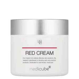 Front view of a white Medicube Red Cream jar featuring a metallic silver screw cap on a plain white background.