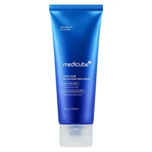 Front view of a royal blue squeeze tube of Medicube Zero Pore Blackhead Mud Mask with a translucent flip-top cap.